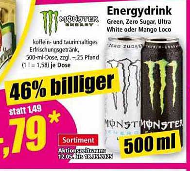 Monster Energy Drink - Green, Zero Sugar, Ultra White oder Mango Loco 500 ml