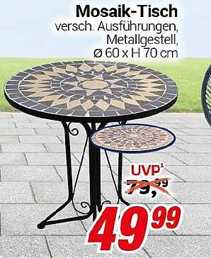 Mosaik-Tisch – versch. Ausführungen, Metallgestell, Ø 60 x H 70 cm