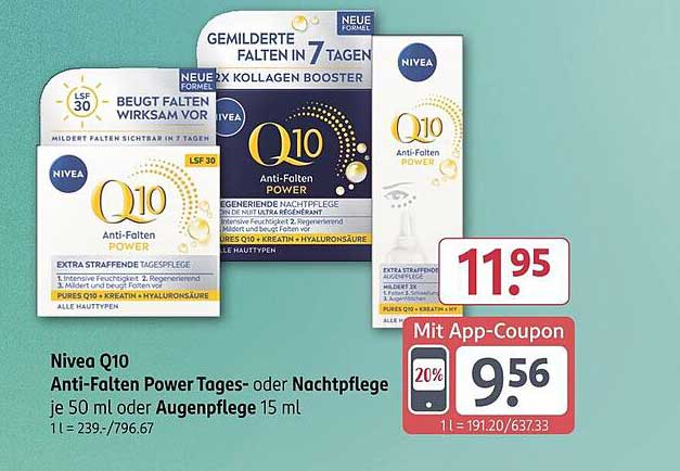 Nivea Q10 Anti-Falten Power Tages- oder Nachtpflege je 50 ml oder Augenpflege 15 ml
