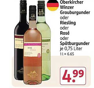 Oberkircher Winzer Grauburgunder, Riesling, Rosé oder Spätburgunder je 0,75 Liter