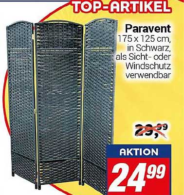 Paravent 175 x 125 cm, in Schwarz, als Sicht- oder Windschutz verwendbar