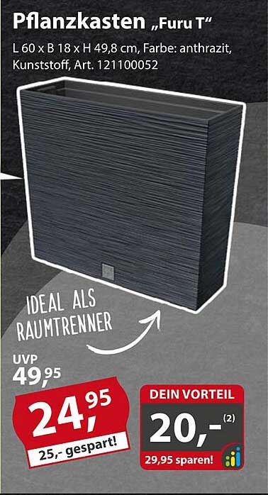 Pflanzkasten „Furu T“ 60 x 18 x 49,8 cm, anthrazit