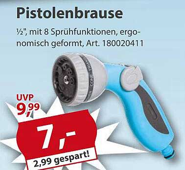 Pistolenspritzbrause ½", 8 Sprühfunktionen, ergonomisch geformt