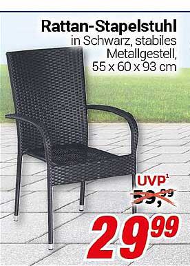 Rattan-Stapelstuhl in Schwarz, stabiles Metallgestell, 55 x 60 x 93 cm