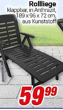 Rollliege klappbar in Anthrazit, 189 x 96 x 72 cm, aus Kunststoff