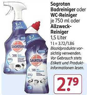 Sagrotan Badreiniger oder WC-Reiniger je 750 ml oder Allzweck-Reiniger 1,5 Liter