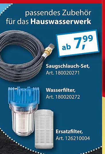 Saugschlauch-Set, Wasserfilter und Ersatzfilter für Hauswasserwerk