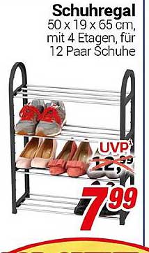 Schuhregal 50 x 19 x 65 cm, mit 4 Etagen, für 12 Paar Schuhe