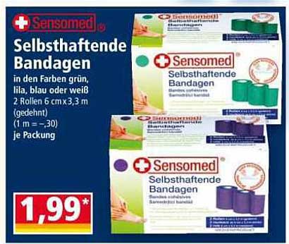 Selbsthaftende Bandagen in den Farben grün, lila, blau oder weiß
