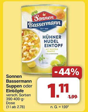 Sonnen Bassermann Hühner Nudel Eintopf 390-400 g Dose
