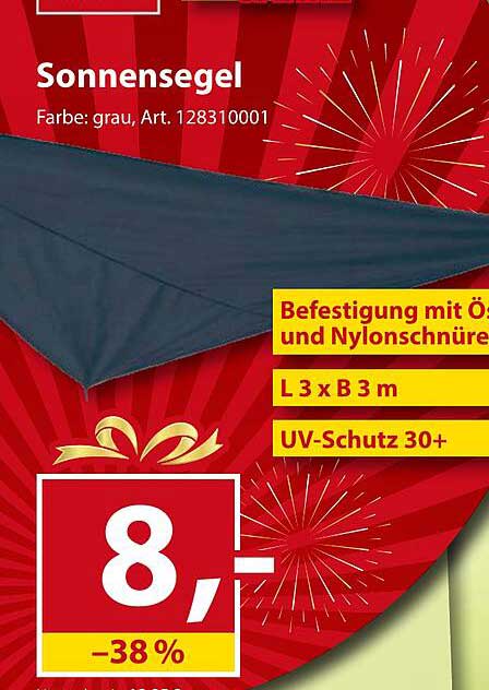 Sonnensegel grau, Art. 128310001