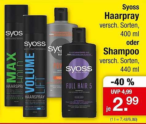 Syoss Haarspray oder Shampoo, verschiedene Sorten, 400 ml bzw. 440 ml