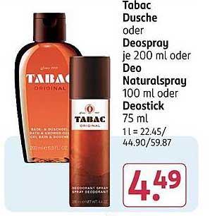 Tabac Dusche oder Deospray je 200 ml oder Deo Naturalspray 100 ml oder Deostick 75 ml