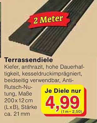 Terrassendiele 2 Meter - Kiefer, anthrazit, hohe Dauerhaftigkeit