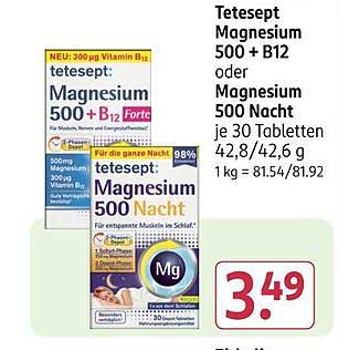 Tetesept Magnesium 500 + B12 oder Magnesium 500 Nacht je 30 Tabletten