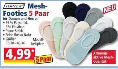 TOPTEX Mesh-Footies 5 Paar für Damen und Herren