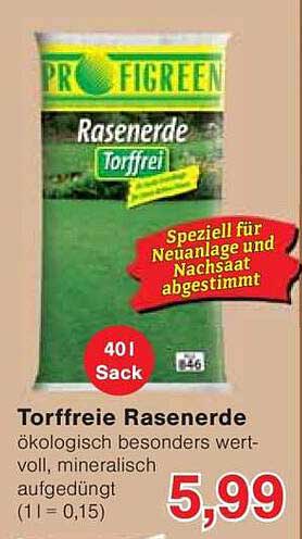 Torffreie Rasenerde 40 l Sack - speziell für Neuanlage und Nachsaat abgestimmt