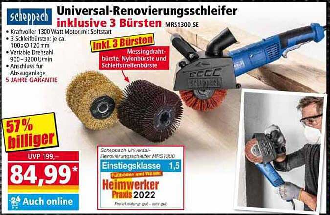 Universal-Renovierungsschleifer inklusive 3 Bürsten MRS1300 SE