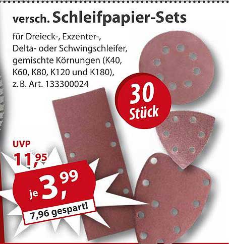 versch. Schleifpapier-Sets für Dreieck-, Exzenter-, Delta- oder Schwingschleifer
