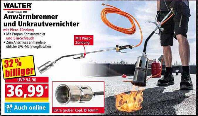 WALTER Anwärmbrunner und Unkrautvernichter mit Piezo-Zündung