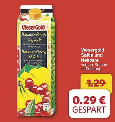Wesergold Banana-Kirsch und Banana-Cherry Drink 1l Packung
