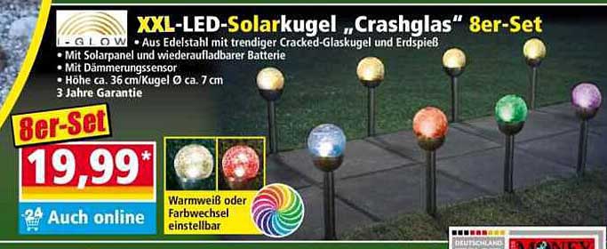 XXL-LED-Solarkugel 'Crackglas' 8er-Set