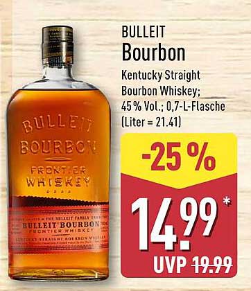 BULLEIT Bourbon Kentucky Straight Bourbon Whiskey; 45 % Vol.; 0,7-L-Flasche (Liter = 21.41)