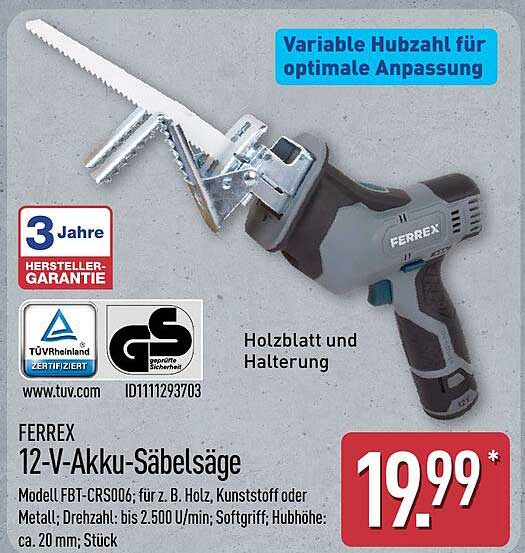 FERREX 12-V-Akku-Säbelsäge
