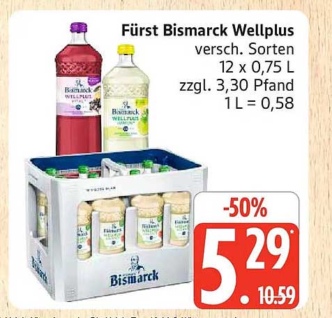 Fürst Bismarck Wellplus versch. Sorten 12 x 0,75 L zzgl. 3,30 Pfand 1 L = 0,58