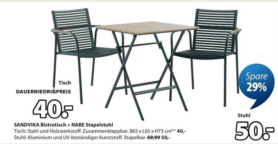 SANDVIKA Bistrotisch + NABE Stapelstuhl