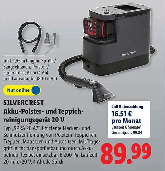 SILVERCREST Akku-Polster- und Teppichreinigungsgerät 20 V