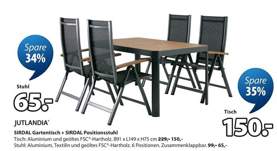 SIRDAL Gartentisch + SIRDAL Positionsstuhl