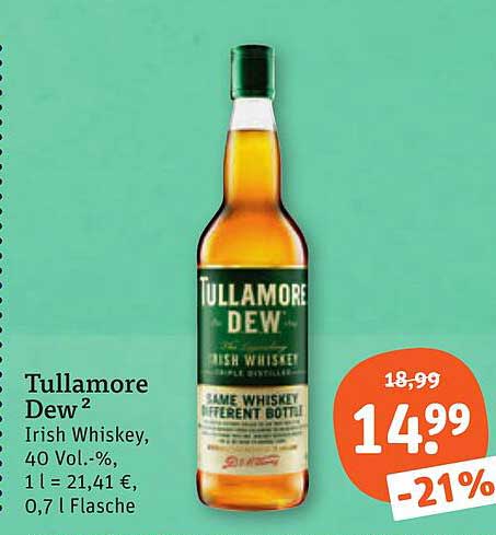 Tullamore Dew² Irish Whiskey, 40 Vol.-%, 1 l = 21,41 €, 0,7 l Flasche