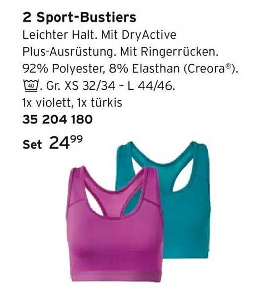 2 Sport-Bustiers - Leichter Halt. Mit DryActive Plus-Ausrüstung.