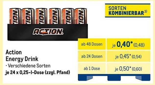 Action Energy Drink - Verschiedene Sorten