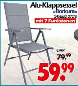 Alu-Klappsessel 'Borkum' 54x66x107cm mit 7 Funktionen