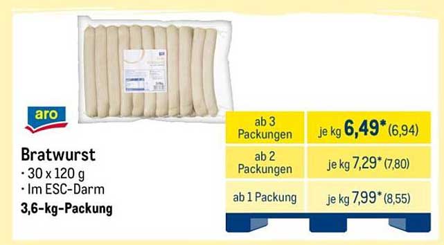 aro Bratwurst 3,6-kg-Packung