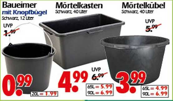 Baueimer mit Knopfbügel schwarz, 12 Liter