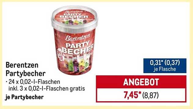 Berentzen Partybecher - 24 x 0,02-l-Flaschen inkl. 3 Flaschen gratis