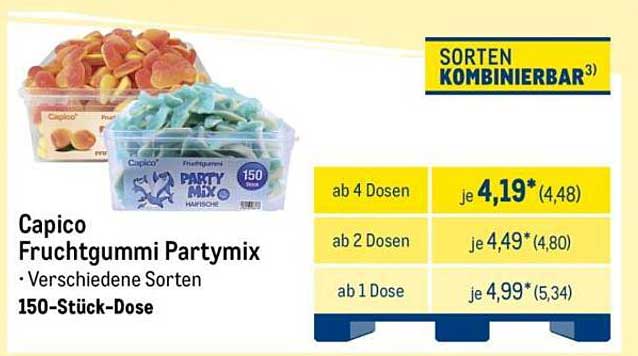 Capico Fruchtgummi Partymix - Verschiedene Sorten, 150-Stück-Dose