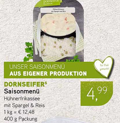 Dornseifer Saisonmenü - Hühnerrfrikassee mit Spargel & Reis