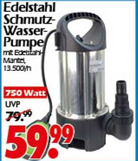 Edelstahl Schmutz-Wasser-Pumpe mit Edelstahl-Mantel, 750 Watt, 13.500 l/h