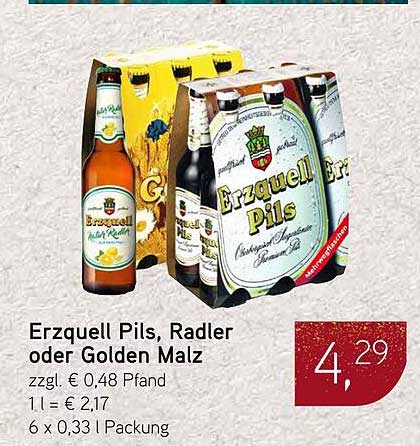 Erzquell Pils, Radler oder Golden Malz - 6 x 0,33 l