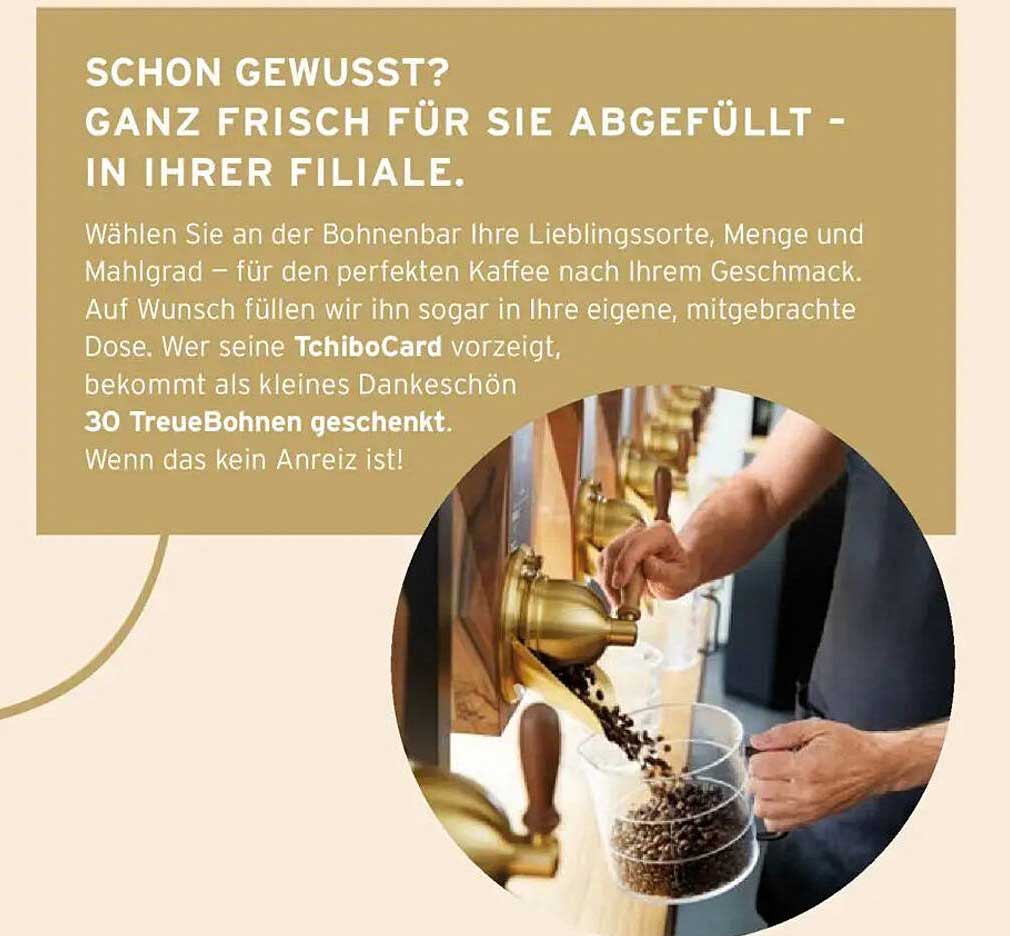 Frisch gefüllter Kaffee aus der Bohnenbar bei Tchibo