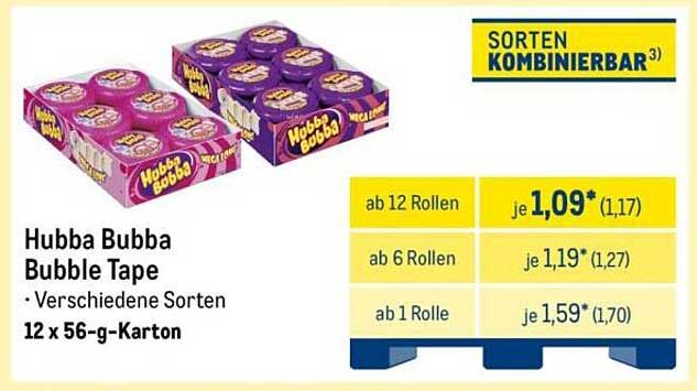 Hubba Bubba Bubble Tape – 12 x 56-g-Karton, verschiedene Sorten