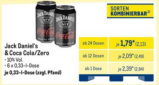 Jack Daniel's & Coca Cola/Zero 6 x 0,33-l-Dose