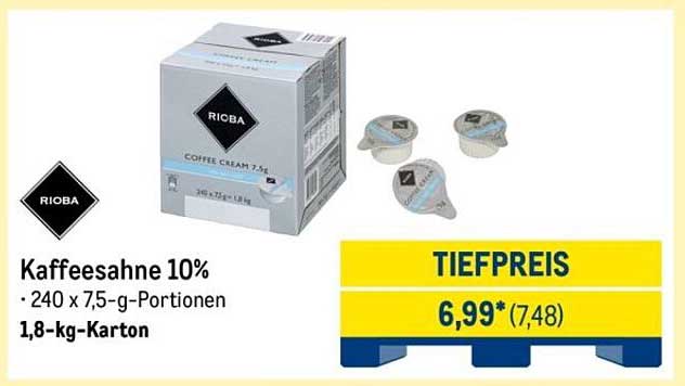 Kaffeesahne 10% - RIoba, 1,8-kg-Karton