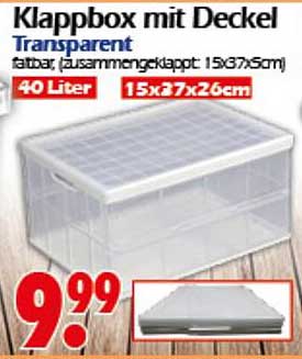 Klappbox mit Deckel - Transparent, 40 Liter