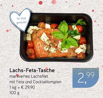 Lachs-Feta-Tasche - mariniertes Lachsfilet mit Feta und Cocktailtomaten
