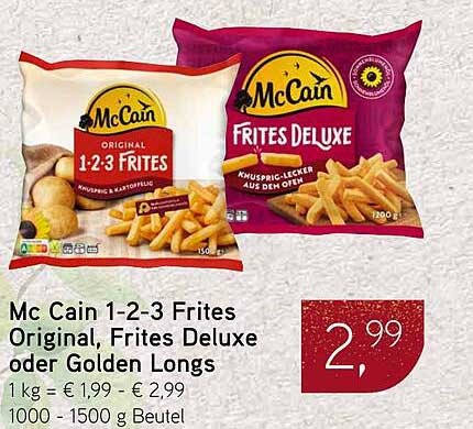 Mc Cain 1-2-3 Frites Original, Frites Deluxe oder Golden Longs